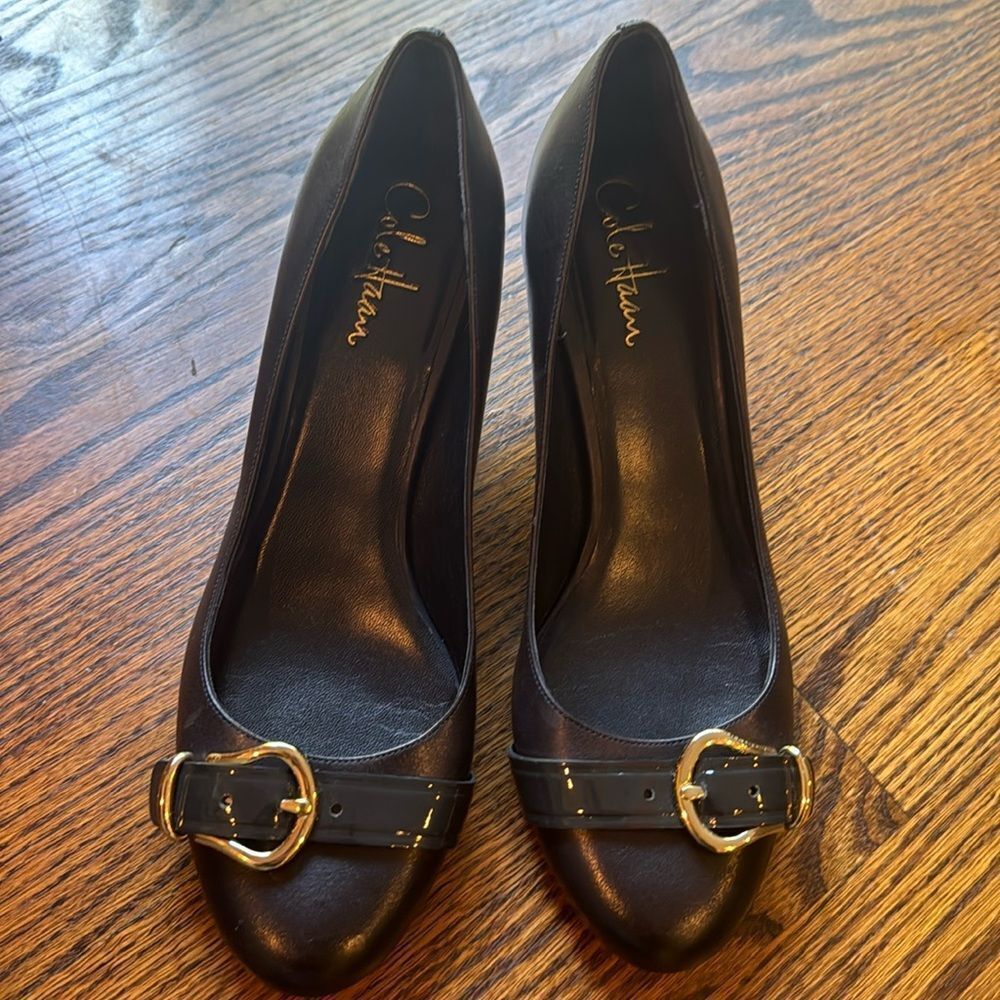 Cole Haan Black Heels with Gold Buckle